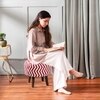 Hues Jacquard Wooden Ottoman in Red Color Set of 2