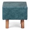 Verona Solid Wood Pouf Stool in Textured Cyan Blue Jackard fabric
