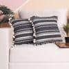 Acrylic Striped Cushion Cover with Lace Set of 2 (16 X 16 Inches)