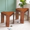 Avina Sheesham Wood Contemporary Triangle Set Of 2 Sidetable  End Table In Natural Teak Finish