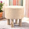 Morgan Solid Wood Pouf Stool in Ivory Sparkle Velvet Fabric