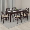 Arabia Leon Solid Wood 6 Seater Dining Table With Set Of 6 Chairs (Colour- Mustard Florals, Finish- Mahogany)
