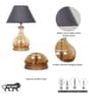 AYANA Brown Wood and Amber Glass Table Lamp with Black Cotton Shade