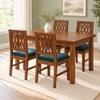 Globally Indian Bandhana Solid Sheesham Wood 4 Seater Dining Table Set 4 Chairs Teal Green
