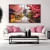 The Castle Decor Japanese Street Wall Art Set of 5 Wooden Framed Digital Painting 27x48 Inch