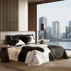 Stoa Paris Super King 5PC Satin Bedding Set  5PC Deep Black-Ivory White Gold