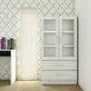 Paloma Large Crockery cum Bookshelf Cabinet with Toughened Glass Shutters and Drawers in Ivory Colour