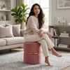 Doe Buck Gracy Velvet Round Ottoman in Pink Colour with Gold Band