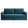 Alfon 3 Seater Velvet Pull Out Sofa Cum Bed with Storage In T Blue