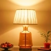 PAOLA  Amber Glass and Wood table Lamp With Tuck Plated White Cotton Shade