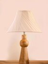 Devansh Off-White Cotton Vintage Cross Pleated Lamp With Wood Base (12X19.25)