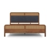 Hanoi Solid Wood Cane King Size Non storage Bed In Amber Walnut Finish Fabric Davis Plus