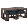 Avril Rectangular Solid Wood Coffee Table with Seats In Mango Walnut Finish and in Delft Blue Fabric