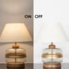 VARELLO Clear Glass Table Lamp with Gold Accent and Wood Base