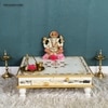 D'Dass White Mdf and Sheesham Wooden Pooja Chowki With Drawer