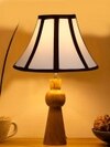 Devansh Off-White Cotton Vintage  Lamp With Wood Base (12X19.25)