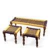 Hamilton Solid Wood Maachi Bench set with 2 Stools in Purple & Yellow Canning