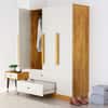Hexa Red Wooden 3 Door Wardrobe with 2 Drawers Hanging Space in Giant Wood and Frosty White Color