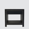 Ler Series Bedside Table in Black Leatherette and Pewter Nailhead Trims
