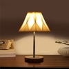 Devansh Off-White Cotton Vintage Cross Pleated   Lamp With Natural  Wood Base  & Steel Pipe  (12X17.75)