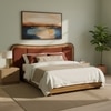 Elowen Softline Queen Size Bed in velvet With Oak wood Frame & Hydraulic Storage