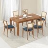 Brighton Xl 6 Seater Dining Table With 6 Reed Dining Chairs (Finish : Amber Walnut, Chair Colour : Night Blue Velvet)