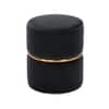 Doe Buck Gracy Velvet Round Ottoman in Black Colour with Gold Band