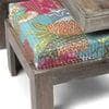 Blane Sheesham Wood 4 Seater Coffee Table Set In Antique Grey Finish Floral Print Green Kantha Cushion