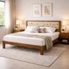 Averra Solid Wood Queen  Size Upholstered Bed Without Storage (Provincial Teak Finish, Golden Colour)