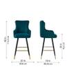 Doe Buck Nolen Upholstered Bar Stool in Teal Colour with Gold Tip Legs