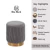 Doe Buck Damato Luxury Velvet Round Ottoman in Grey Colour with Gold Base