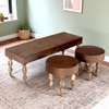 Cairo Sheesham Wood Accent 3+1+1 Seater Bench Set With 2 Stools In Taupe Brown Velvet