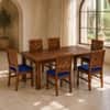 Globally Indian Arunika Solid Sheesham Wood 6 Seater Dining Table Set 6 Chairs Navy Blue