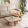 Alba Square Cluster Botticino and Solid Wood Coffee Table in Amber Walnut Finish