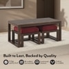 Avril Rectangular Solid Wood Coffee Table With Seats In Mango Walnut Finish and in Rococo Red Fabric