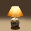 Devansh Conical Off White Cotton Shade Lamp With Wood & Mosaic Glass Base For Decoration/Office/Home/Gifting/Study For Decoration/Office/Home/Gifting/Study -(10X10X14.5) Inches -A