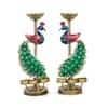 Desert Art Metal Handpainted Peacock Tealight Showpiece Set of 2