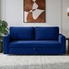 Baruna 3 Seater Velvet Pull Out Sofa Cum Bed with Storage In Blue Color