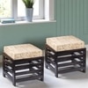 Houston Sheesham Wood Stool with Ivory Sparkle Velvet Cushion