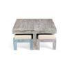 Blane Sheesham Wood Country Side Coffee Table Set With 4 Stools In Antique Multicolour Finish