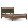 Hanoi Solid Wood Cane Queen Size Nonstorage Bed In Danish Walnut Finish with Deep Olive Colour