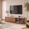 Nami Solid Wood And Banswara Marble TV Cabinet In White Oak Finish