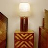 Ventus Brown Wooden Table Lamp with Yellow Printed Fabric Lampshade