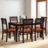 Floyd 6 Seater Dining Table Glass Top With 6 Zella Dining Chairs (Finish : Mahogany, Chair Colour : Burnt Orange)