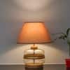 VARELLO Clear Glass Table Lamp with Gold Accent and Wood Base Beige Shade