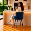 Doe Buck Nolen Upholstered Bar Stool in Blue Colour with Gold Tip Legs