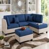 Nova 3 Seater L Shaped Sectional Sofa Right Chaise and Ottoman Blue Cream