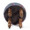 Roswell Sheesham Wood Mid Century Round Stool in Grey Brid Print Kantha Upholstery