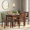Fidora 4 Seater Dining Table With Set Of 4 Capra Dining Chairs (Finish- Teak, Colour- White)