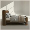 Heritage Cane Upholstered King Size Bed in Linen With Oak wood Frame